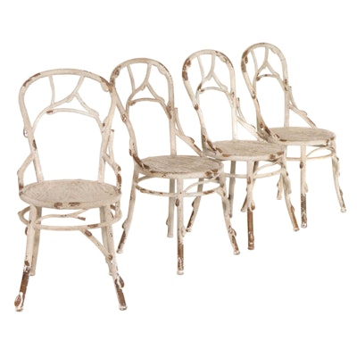 Four Contemporary Rustic Cast Metal Faux Twig Dining Chairs