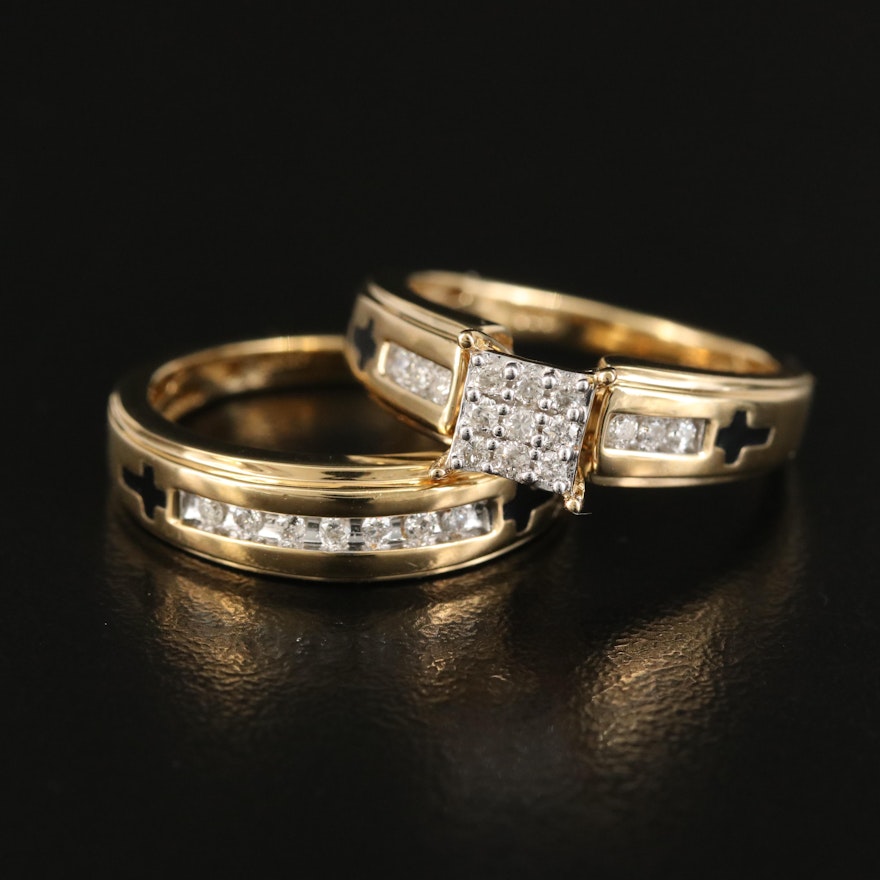 Sterling Diamond Ring Set with Cross Shoulder Details