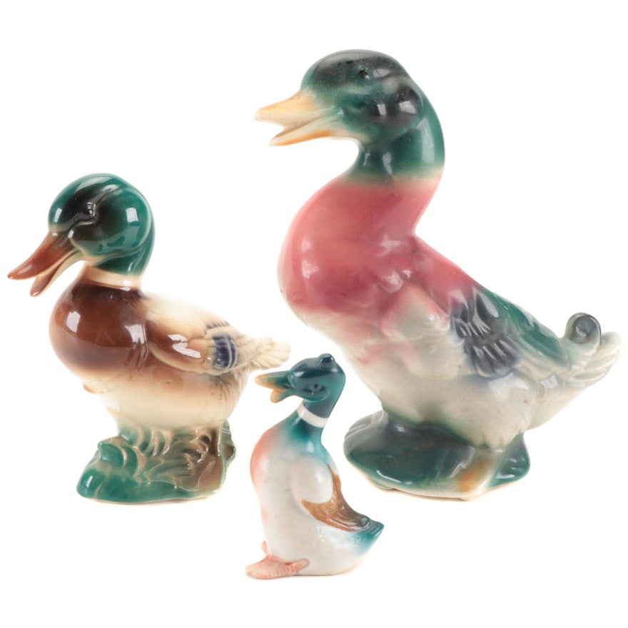 Ceramic Duck Planter Vase and Figurines, Mid to Late 20th Century