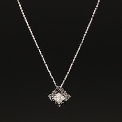 Sterling Diamond Quatrefoil Pendant Necklace