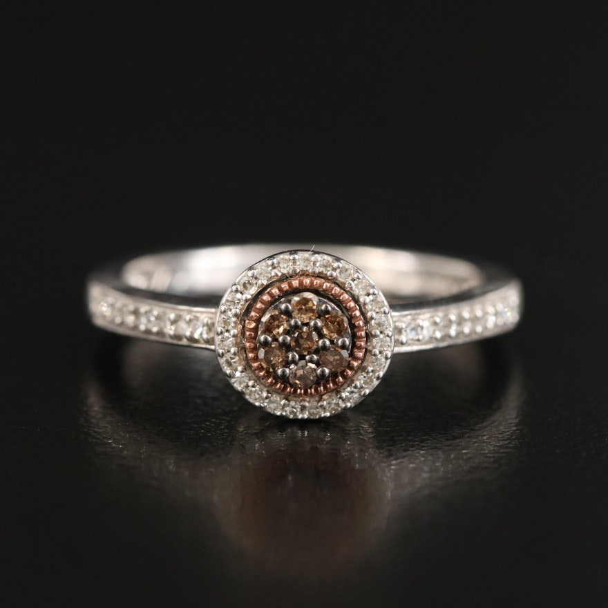 Sterling Diamond Ring with 10K Rose Gold Accent