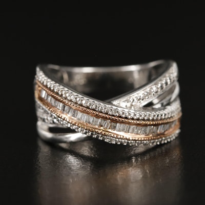 Sterling 0.26 CTW Diamond Crossover Band with 10K Rose Gold Accents