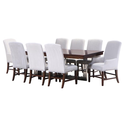 Modernist Style Chromed Metal Extension Dining Table with Eight Chairs