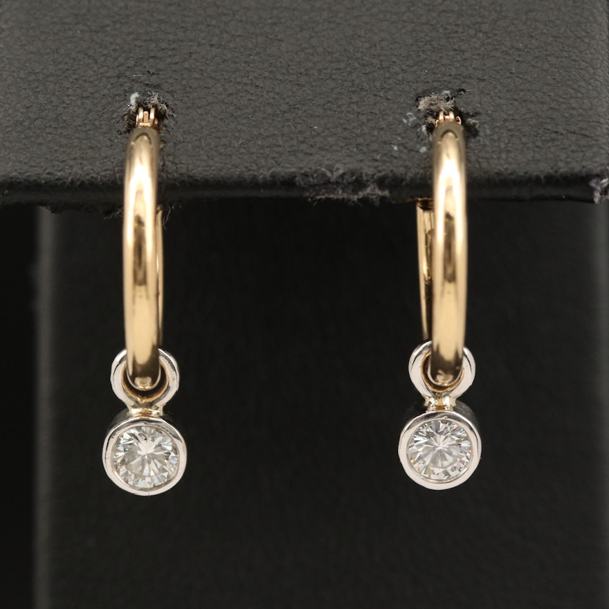14K Hoop Earrings with Removable 0.50 CTW Diamond Charms