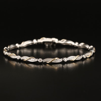 Sterling Silver 0.50 CTW Diamond Bracelet with 10K Yellow Gold Accents