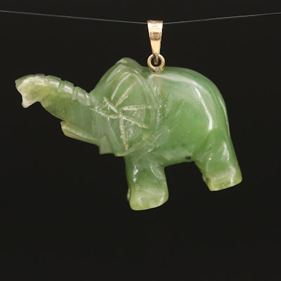 14K Carved Nephrite Elephant Pendant