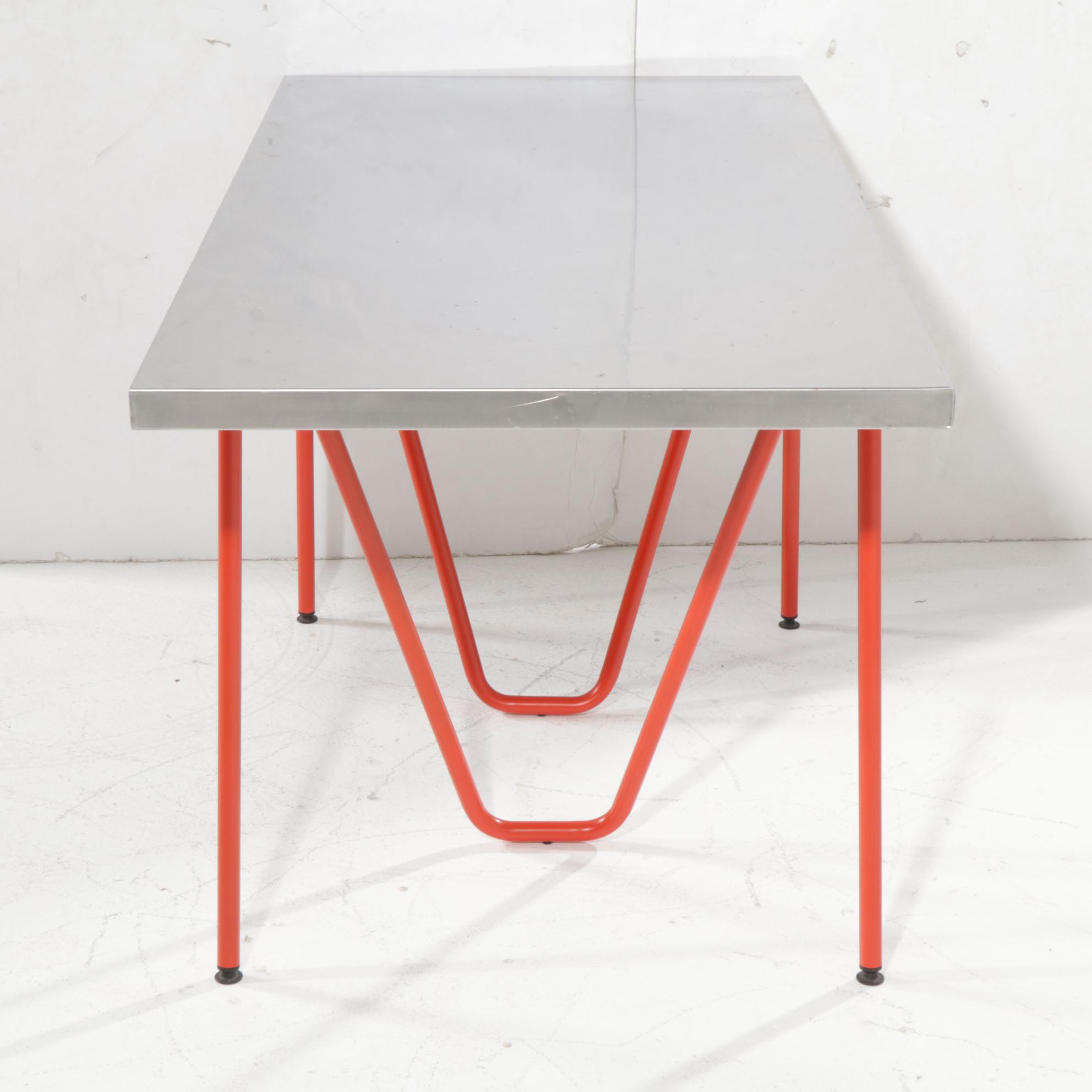 IKEA "Vika Hyttan" Stainless Steel Tabletop with Bent Tubular Steel