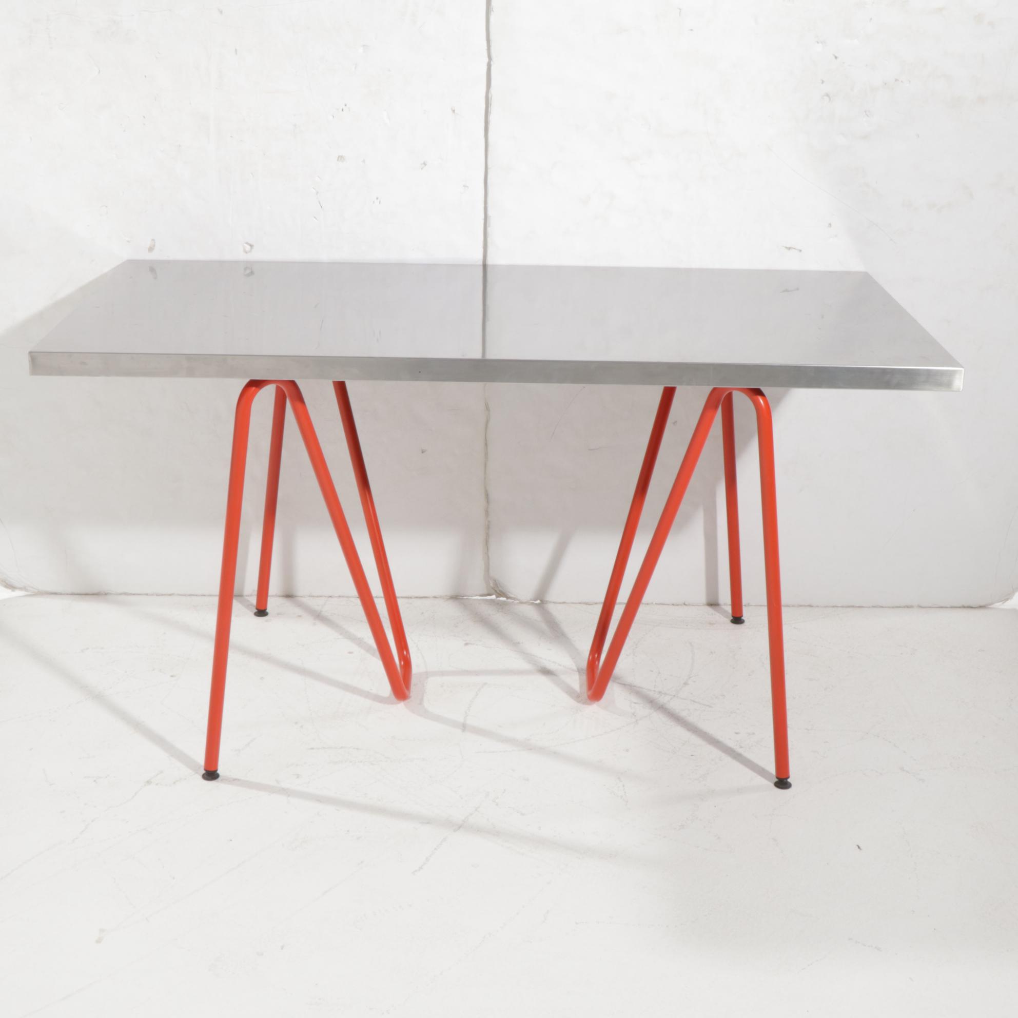 IKEA "Vika Hyttan" Stainless Steel Tabletop with Bent Tubular Steel