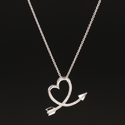 Sterling Diamond Arrow Heart Pendant Necklace