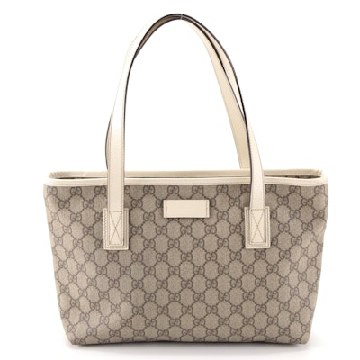 Gucci Tote Bag in GG Supreme Canvas with Ivory Leather Trim