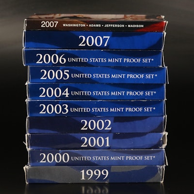 Nine U.S. Mint Proof Sets, 1999 to 2007