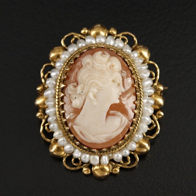14K Shell and Seed Pearl Converter Brooch