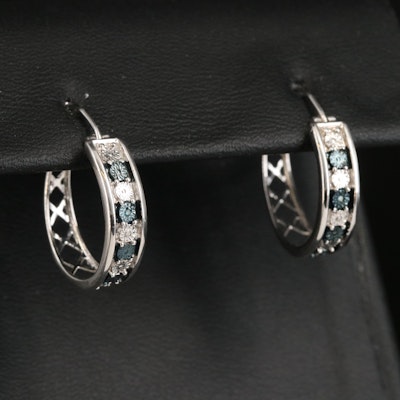 Sterling Diamond Variegated Hoop Earrings