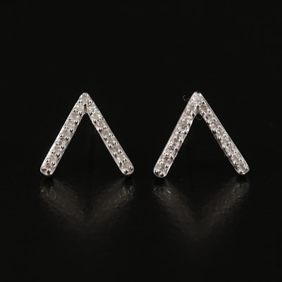 Sterling Diamond Chevron Stud Earrings