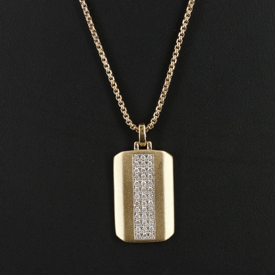 Sterling 0.51 CTW Diamond Dog Tag Pendant Necklace