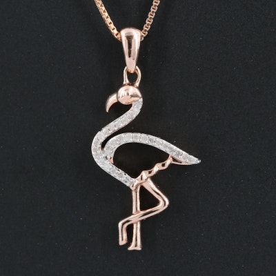 Sterling Diamond Flamingo Pendant Necklace