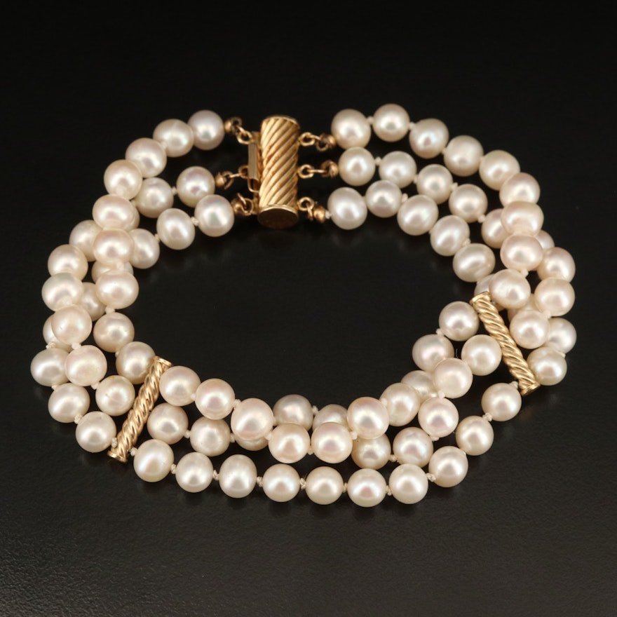 14K Pearl Triple-Strand Bracelet