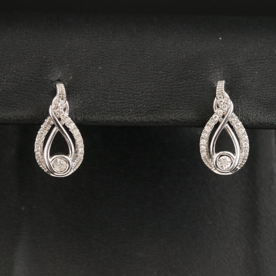 Sterling Diamond Teardrop Stud Earrings
