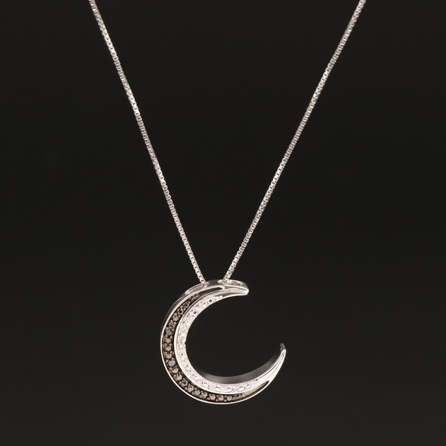 Sterling Diamond Crescent Moon Pendant Necklace