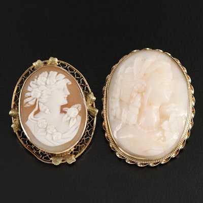 14K Shell Cameo Converter Brooches