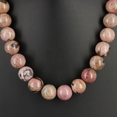 Rhodonite Beaded Necklace with 14K Clasp