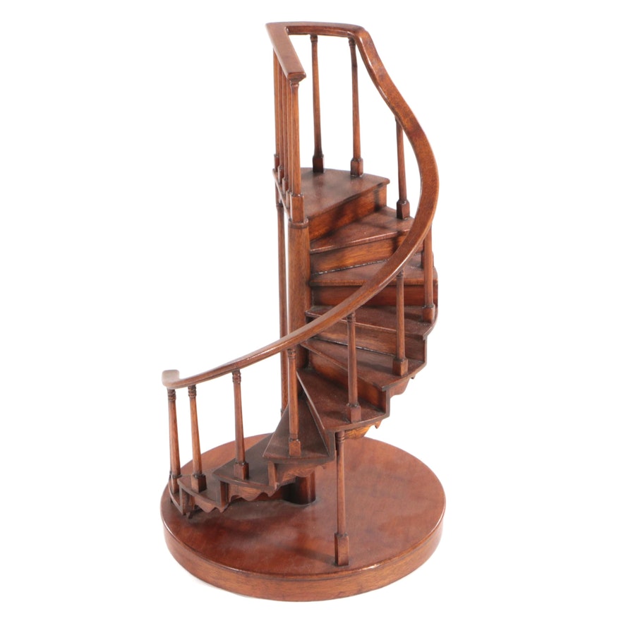 Miniature Mahogany Spiral Staircase Model, Style of Maitland-Smith, 20th Century