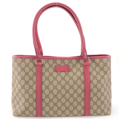 Gucci GG Supreme Canvas and Pink Leather Shoulder Tote