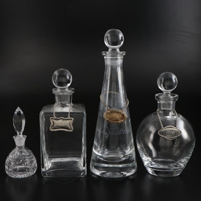 Liquor Decanters with Pottery Barn English Sterling Labels and Crystal Perfume