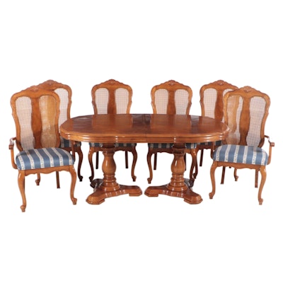 Seven-Piece French Provincial Style Hardwood and Parquetry Dining Set