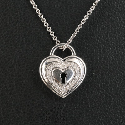Sterling Diamond Heart Lock Pendant Necklace