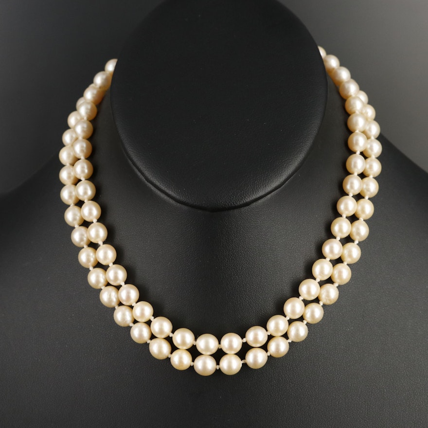 Pearl Double Strand Collar with Sterling Clasp