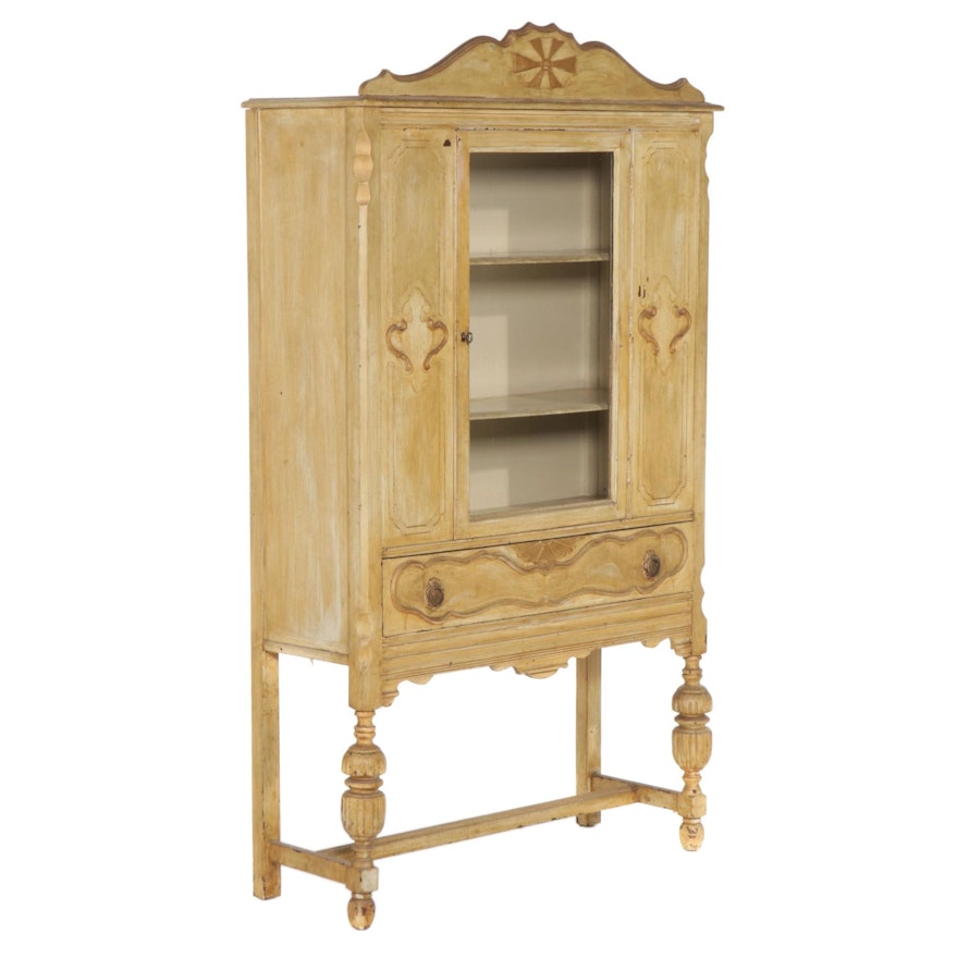 Empire Furniture Co. Jacobean Style Painted Wood and Glass China Cabinet