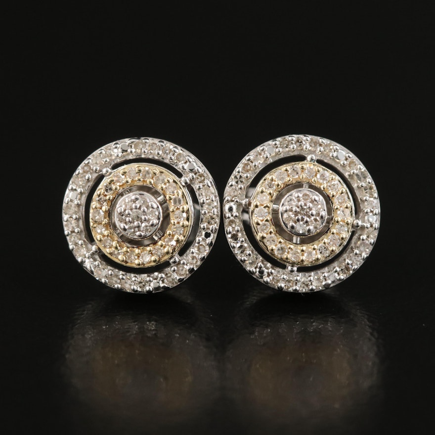 Sterling Diamond Stud Earrings with 10K Accents