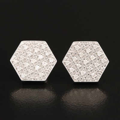Sterling Diamond Hexagonal Stud Earrings