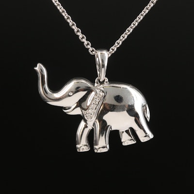 Sterling Diamond Elephant Pendant Necklace