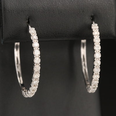 Sterling 0.86 CTW Diamond Hoop Earrings