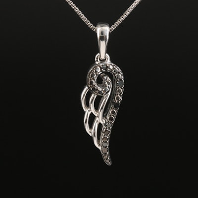Sterling Diamond Wing Pendant Necklace