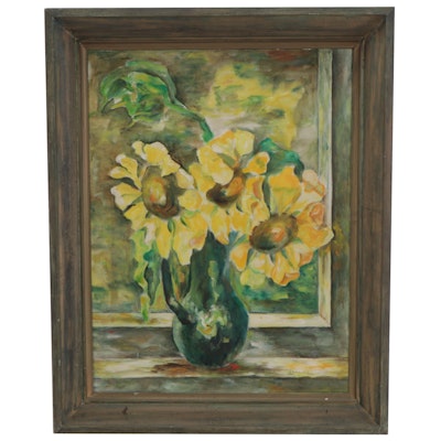 Floral Still Life Oil Painting, 1964