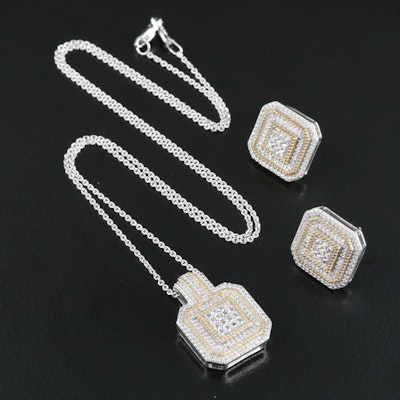 Sterling Diamond Pendant Necklace and Earring Set
