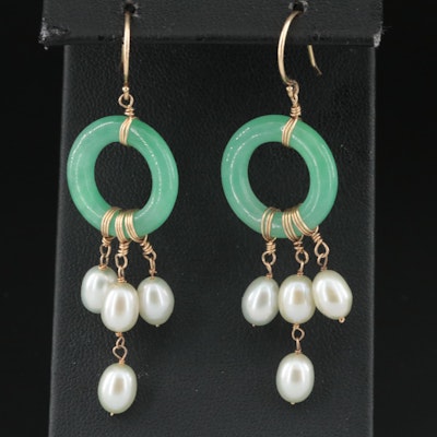 14K Jadeite and Pearl Wire Wrapped Earrings