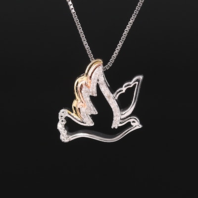 Sterling Diamond Dove Pendant Necklace