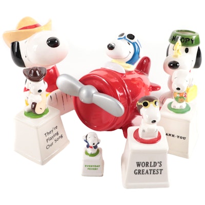 United Feature Syndicate Peanuts "Snoopy" Ceramic Music Box and Figurines