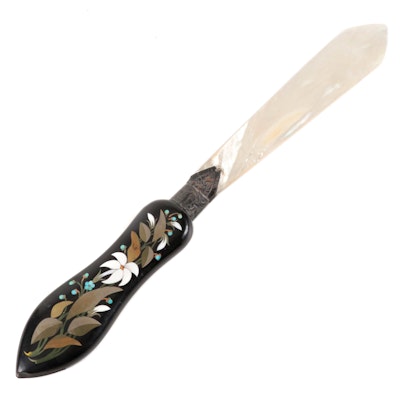 Italian Pietra Dura Mother-of-Pearl Letter Opener, Late 19th or Early 20th C.