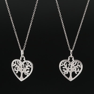 Sterling Diamond Tree and Heart Pendant Necklaces