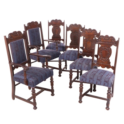 Six Jacobean Style Oak Dining Chairs, 1930s