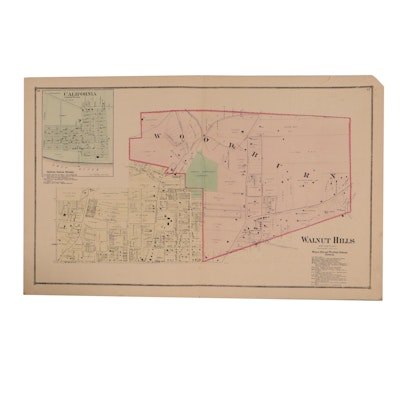 Hand-Colored Lithograph Map of Walnut Hills, Ohio, 1869
