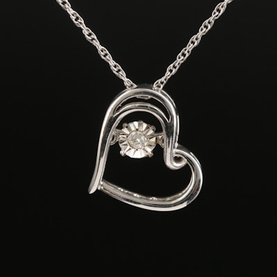 Sterling Diamond Trembler Heart Pendant Necklace