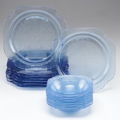 Federal Glass "Madrid Blue" Dinner Plates and Bowls, Early 20th Century