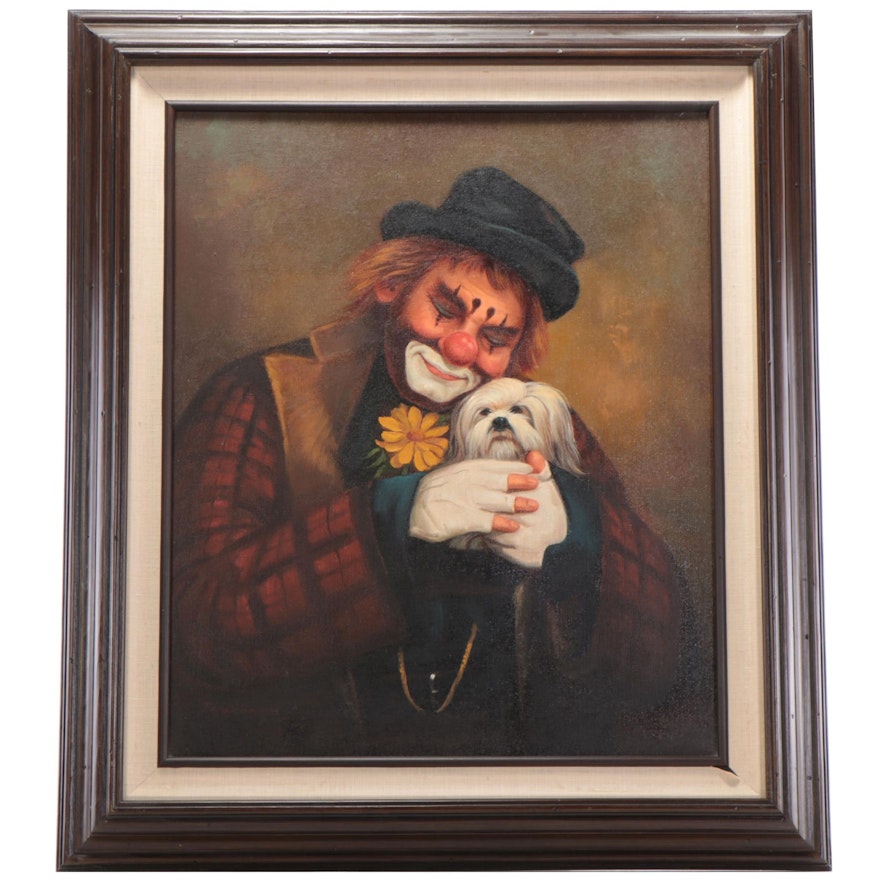 Peter Shinn Portrait Oil Painting of a Clown, Late 20th Century