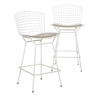 Pair of Bertoia for Knoll White Powder-Coated Steel Counter-Height Barstools